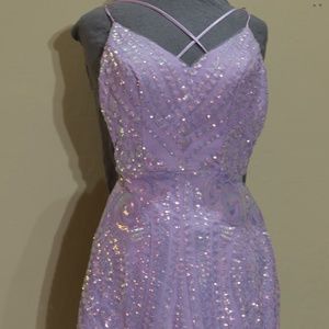 JVN iridescent short fitted strappy back dress in lilac size 2